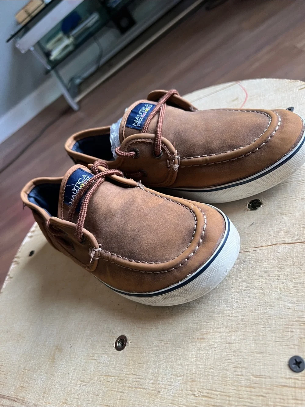 Nautica Tan Brown Leather Boat Shoes